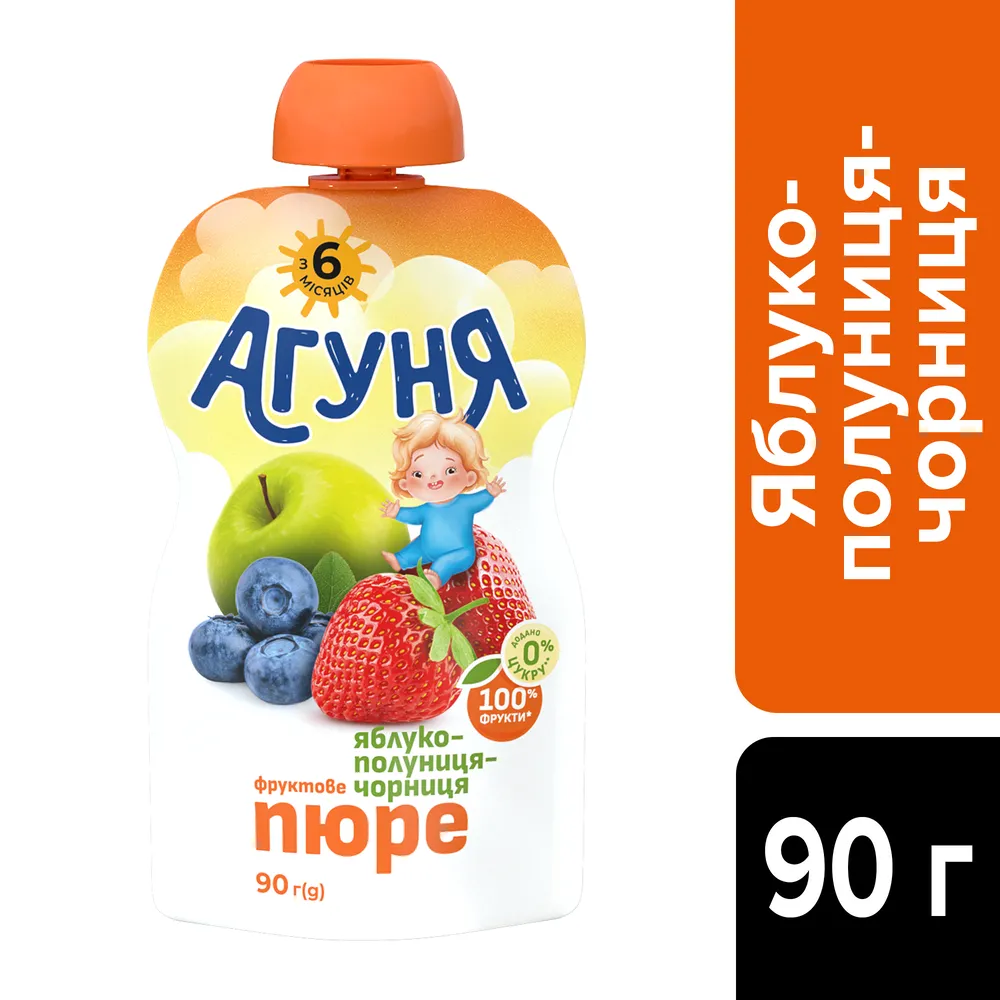 Пюре фруктове Агуня яблуко-полуниця-чорниця 90гр  арт. 10629  - фото 1
