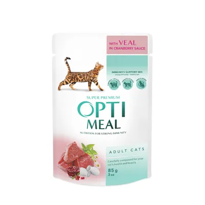 Рідкий корм для котів Opti Meal Телятиня з журавлиною 85гр  арт. 07565