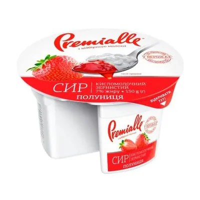 Сир Premialle зернистий полуниця 150гр  арт. 06657