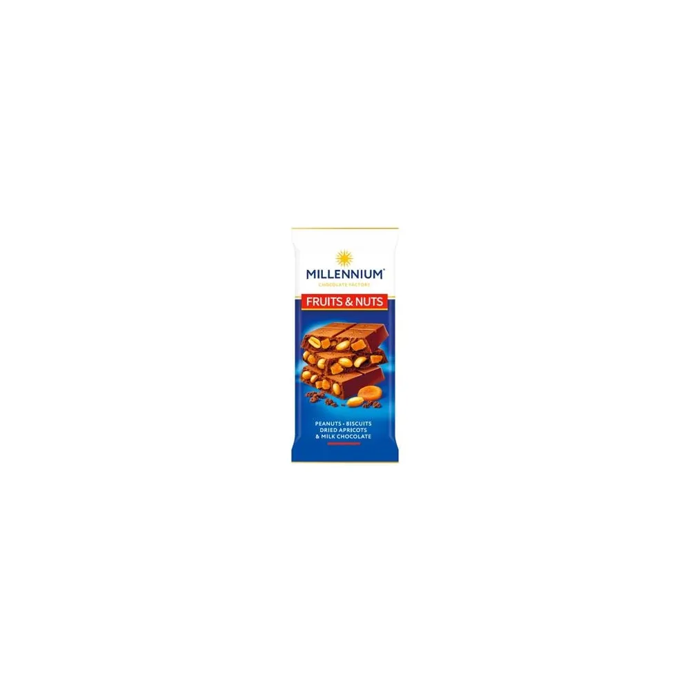 Шоколад Millennium Fruit&Nuts мол.з арахісом, біск, кур. та мигд. 90гр  арт. 10786 