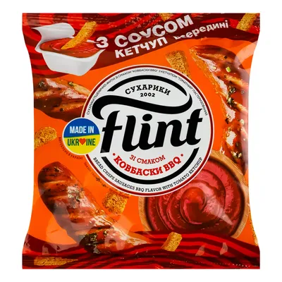 Сухарики Flint пшен.-житн. Ковбаски ВВQ+кетчуп Томат 65гр  арт. 00558