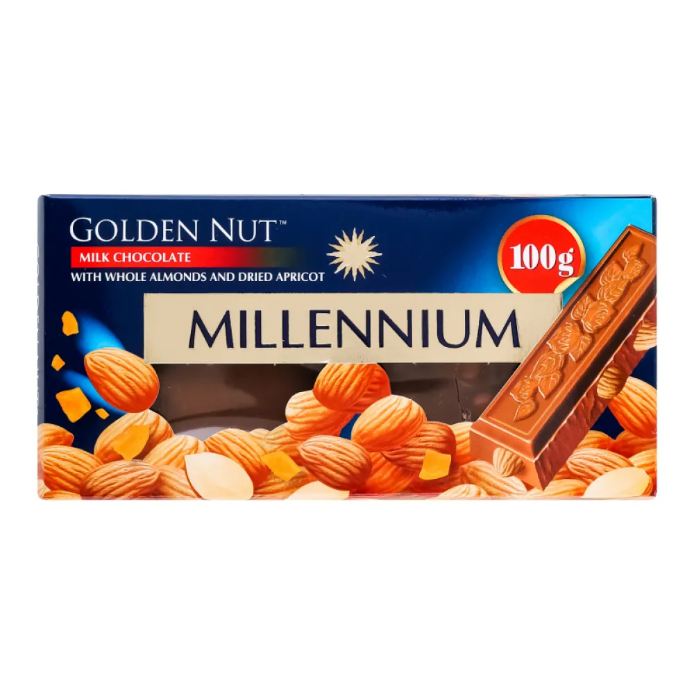 Шоколад Millennium Gold з ціл.мигд.та курагою 100гр  арт. 08283 