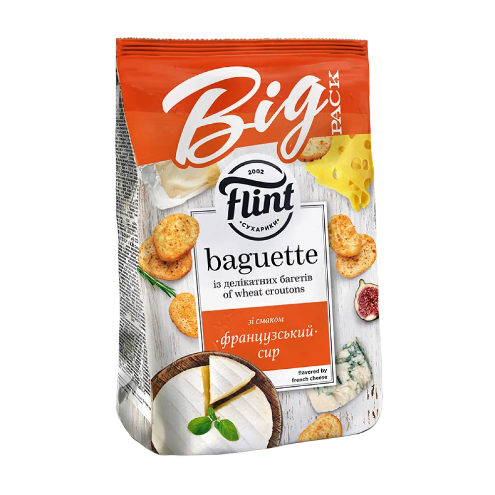 Сухарики Flint Пшеничні Baguette Французський сир 100гр  арт. 00566 