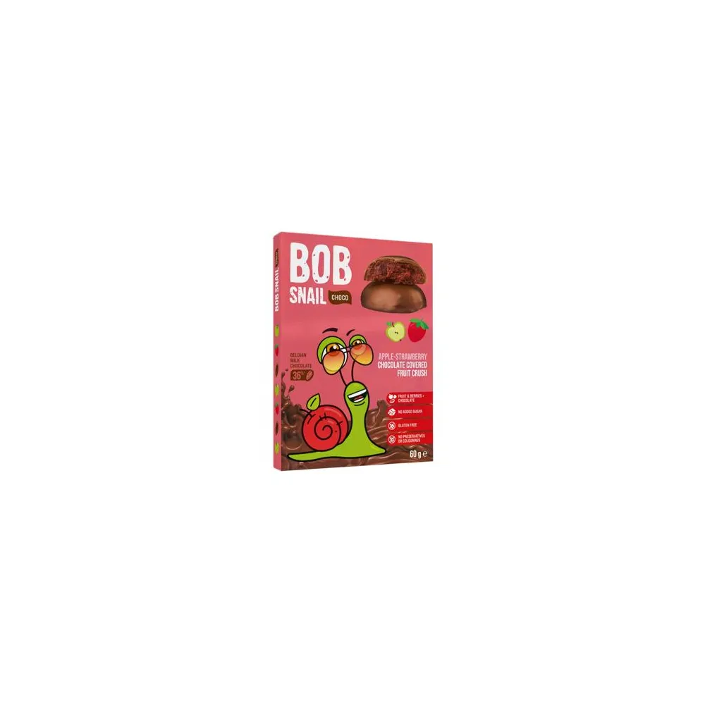 Цукерка Bob Snail Яблучно-полуничні в шок. 60гр  арт. 10623 