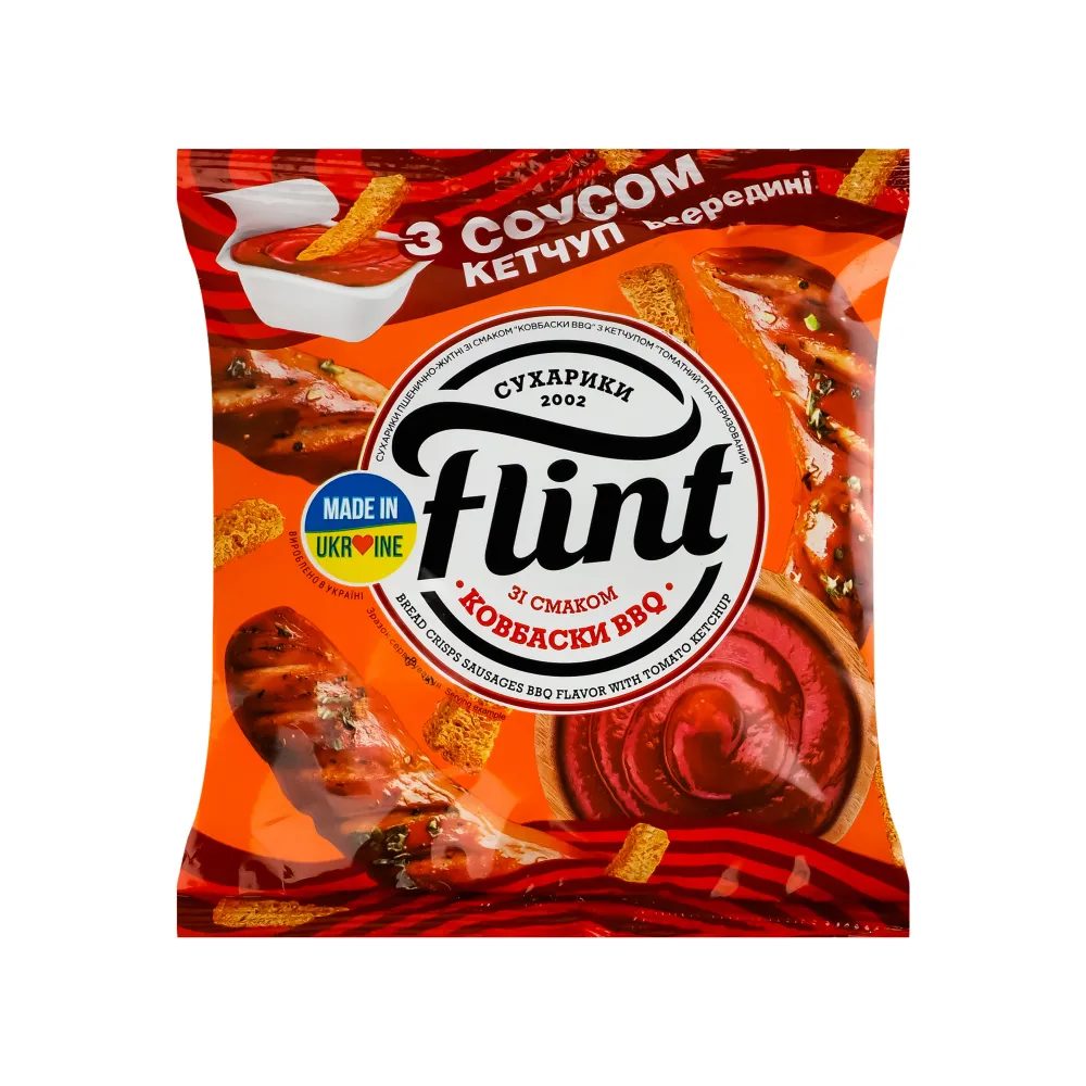 Сухарики Flint пшен.-житн. Ковбаски ВВQ+кетчуп Томат 65гр  арт. 00558 