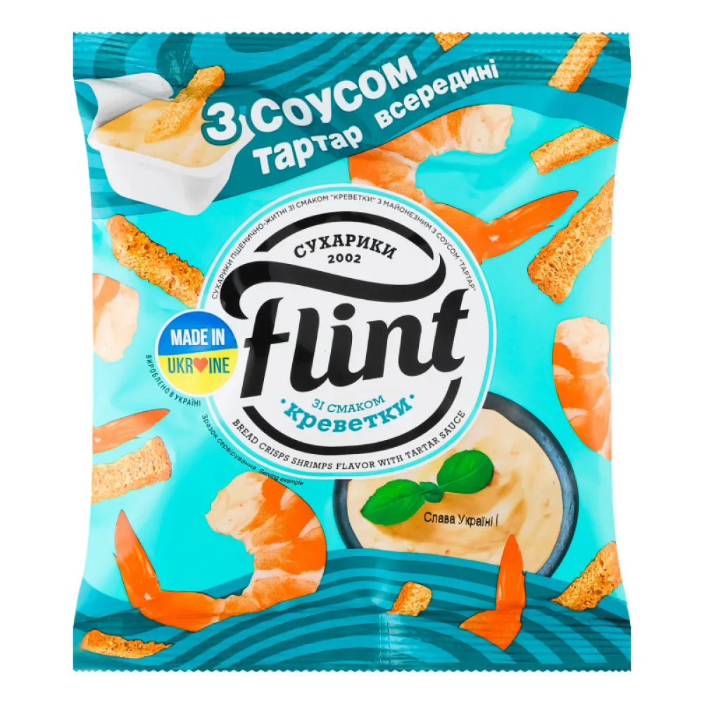 Сухарики Flint пшен.-житн.Креветки+майон.соус Тартар 70гр  арт. 00559 