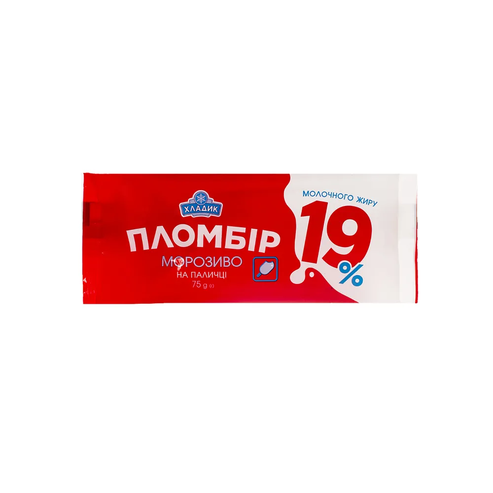 Морозиво Хладик Пломбір 19% на пал. 75гр  арт. 02500 